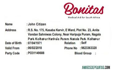 Cartão de seguro saúde da África do Sul amostra